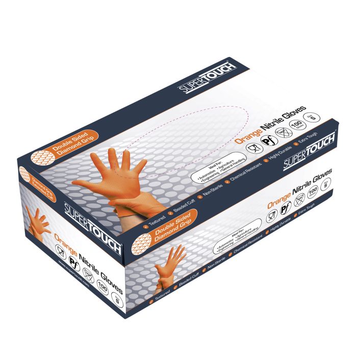 Orange Disposable Nitrile Diamond Grip Gloves