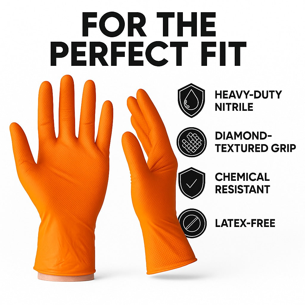 Orange Disposable Nitrile Diamond Grip Gloves