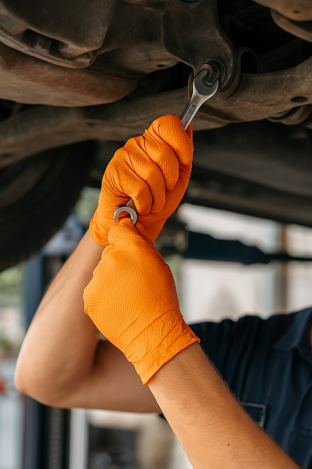 Orange Disposable Nitrile Diamond Grip Gloves